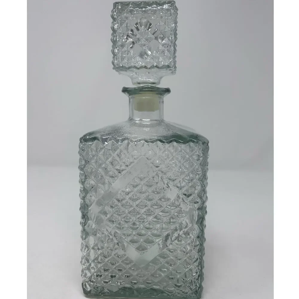 Vintage Diamond Point Glass Decanter  9 1/4